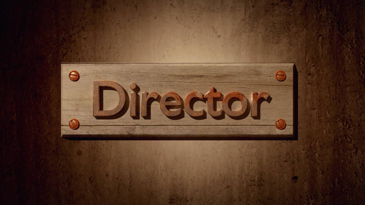 deska przybita do ściany z napisem "Director"